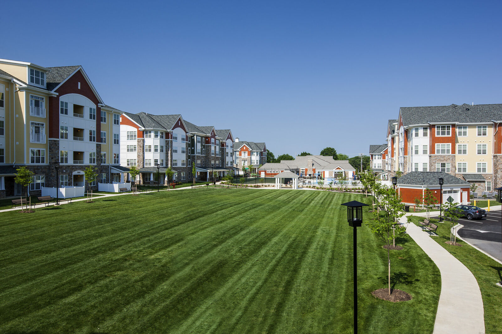 Architectural images of Columbia Maryland apartment community and senior living center at Monarch Mills