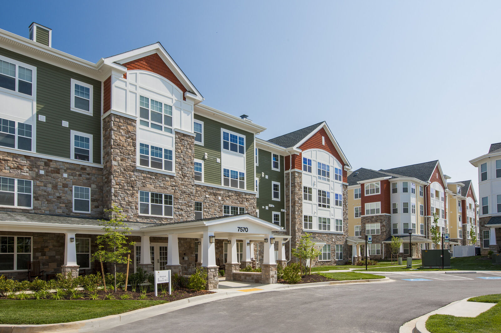 Architectural images of Columbia Maryland apartment community and senior living center at Monarch Mills